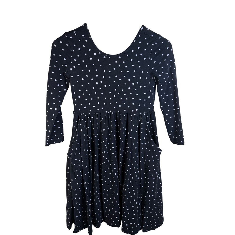 Hanna Andersson Skater Dress Kids‎ 150/12 Black Polka Dot Long Sleeve Pockets